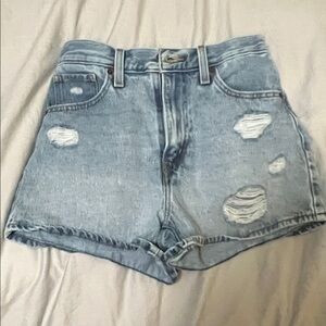 Levi's Light Blue Distressed High-Rise Denim Shorts